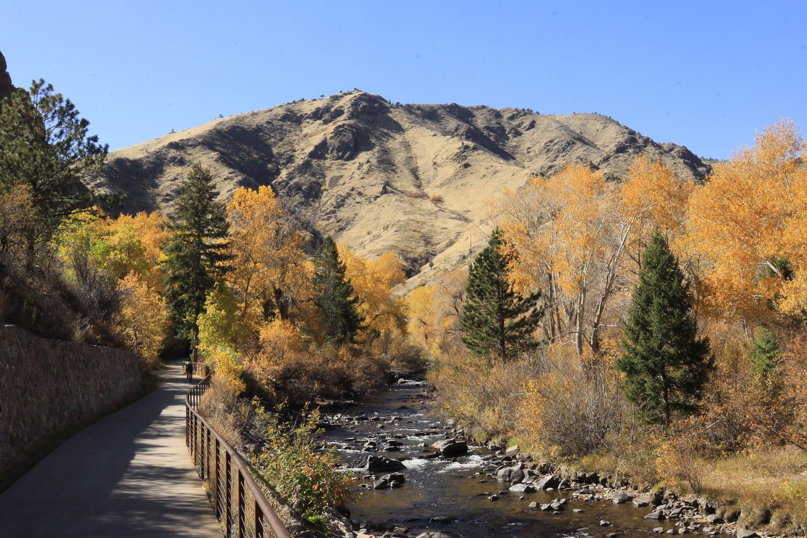 Mountain river valley with autumn foliage